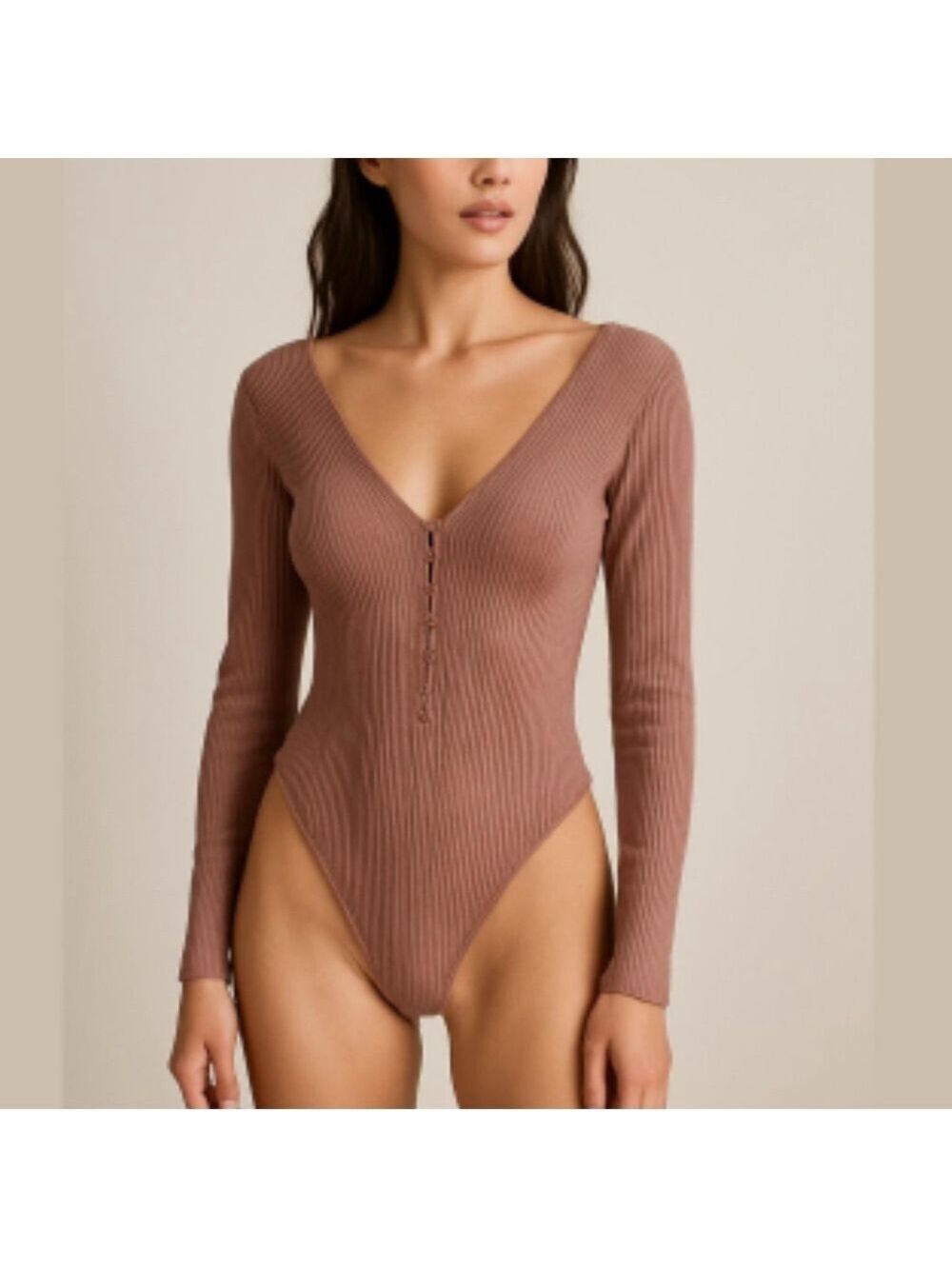 Out from Under Urban Outfitters ribbed nude cut out back Long Sleeve Bodysuit XS